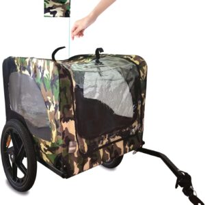 Foldable Bicycle Trailer for Pets and Luggage, Stable Steel Frame, Waterproof Fabric, Camouflage Design