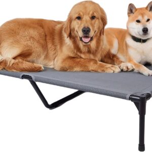 pettycare Elevated Outdoor Dog Bed – Dog Cots for Large Dogs XL, Heavy Duty Raised Cot Waterproof, Cooling Pets Bed with Washable Durable Teslin Mesh and Non Slip Feet, 49 Inches, Grey