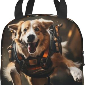 Portable Lunch Bag Insulated Dog Futuristic Gear Space Lunch Box Reusable Tote Bag Unisex for Work, Travel, Picnic, Office, Camping, Hiking, Picnic, Beach