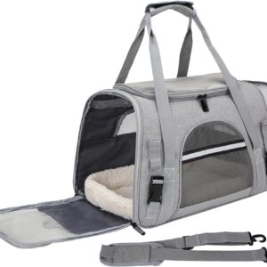 Expandable Cat Carrier for Travel, Soft-Sided Pet Carrier for Cats and Small Dogs, Airline Approved, Comfortable & Breathable Cat Carrying Bag with Adjustable Strap for Daily Use & Airplane(Gray)