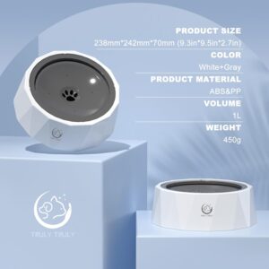 Spill Proof Slow Drinking Pet Water Bowl, Vehicle Travel Friendly Water Bowl for Cats and Dogs (White, 1 L)