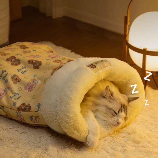 Cat Sleeping Bag for Indoor Cats, Cozy Cat Winter Sleeping Bag，Plush Cats Sack Self Warm Bed Cave，Pet Hideaway Calming Tunnel Bed，Covered Warm Burrow Beds for Kittens (2 Pack Brown ，M-18 x 14in) - Image 7