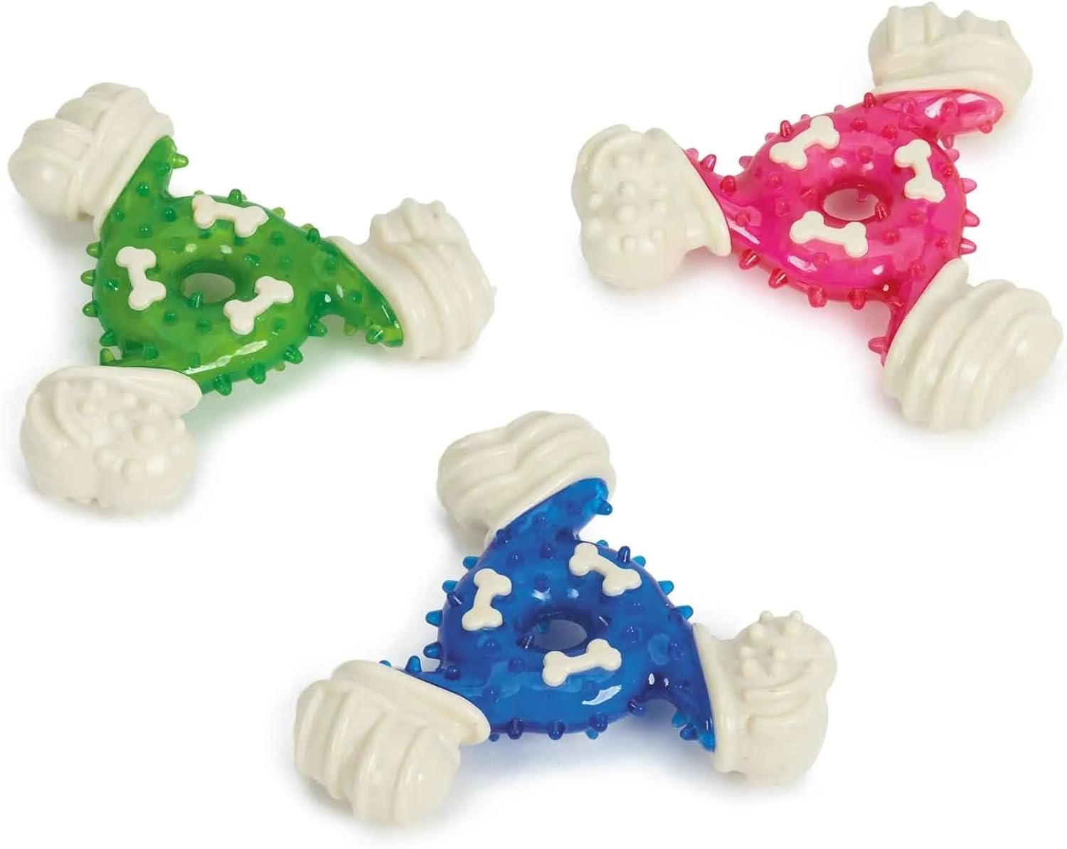 MPP 4.5 Inch Mighty Triangle Dog Toy Tough Chew Durable Rubber Unique Texture Bounce (Full Set - All 3 Colors) - Image 3
