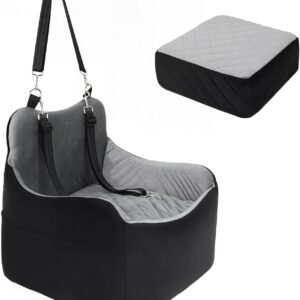Dog Car Seat,car seat for Dogs – Cozy Booster Seat & Travel Bed for Dogs Up to 30 lbs, Detachable & Machine Washable, with Safety Belt & Side Storage Pockets