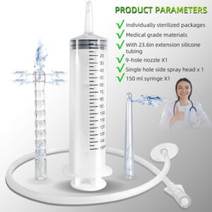 150ML Enema Syringe Cleaning Douche System，Travel Enema Kit for Colon Cleansing，Douche Enema Kit for Women & Men with 2 Nozzles ，with 23.6in Hose