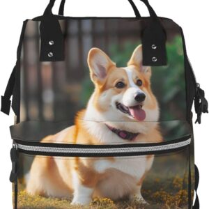 Dog Corgi Diaper Bag Essentials Travel Tote Nappy Backpack Large Capacity Mummy Backpack Multifunction Waterproof Teacher Nurse Bag 15.7 inch Work laptop Bags