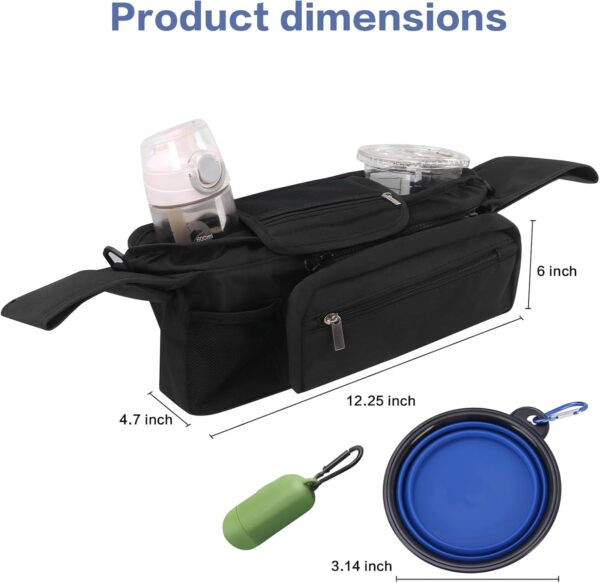 Dog Stroller Bag with Shoulder Strap, Universal Dog Stroller Caddy Organizer with Poop Bag Dispenser, Water Bowl, Insulated Cup Holders and Treat Pocket - Image 2