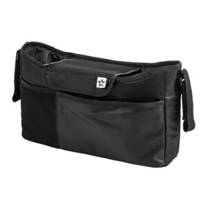 Tiny Twinkle Universal Stroller Organizer with Adjustable Strap – Waterproof Stroller Caddy Fits Baby Jogger, Nuna, Graco, Donna and Bugaboo Strollers（Black）