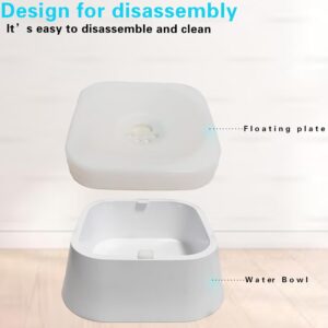 Pet Water Bowl No Spill,Slow Water Feeder Cat Dog Bowl, Travel Water Bowl for Indoor/Outdoor Use – No Spill Design,Pet Water Dispenser 35oz/1L (White)