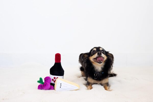 Pearhead Pawrcuterie Board Dog Toys, Set of 3, Wine Cheese & Grape Dog Toys, Charcuterie Board Toy Set for Pets, Must Have Plush Chew Toys for Pet Owners - Image 4
