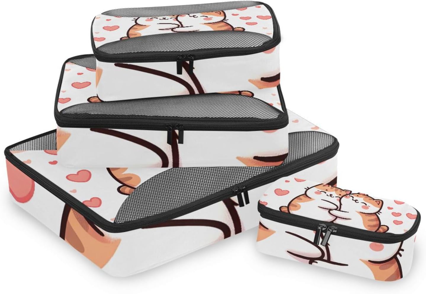 Packing Cubes for Travel 4 Set Cat Cute Pet Luggage Set Suitcase Organizer Bags Mesh Accessories Storage Pouch Toiletry Packing Cubes - Image 5