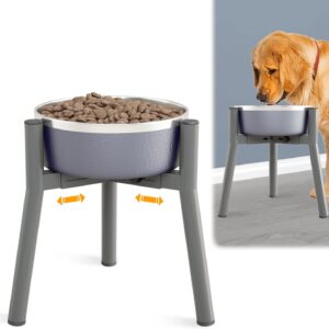 SHAINFUN Grey Metal Stand for Large Dogs, Adjustable Width Tall Elevated Bowls for 7-10.6" Dishes, Food Water Feeder, Raised Holder, 11" Tall (Bowl Not Included)