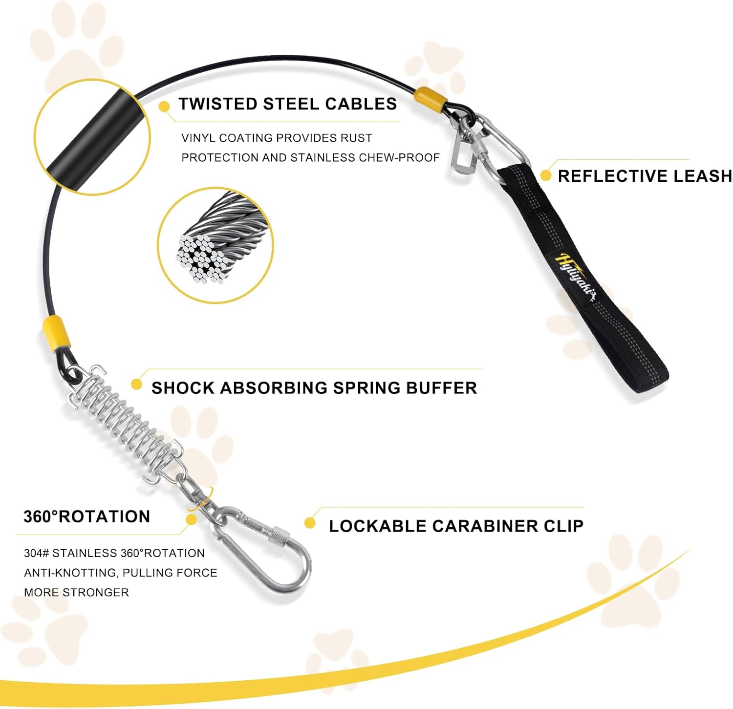 Dog Seat Belt Harness for Car, 5-in-1 Coated Wire Dog Seatbelt, HYLIYAKI Shock Spring-Loaded No Chew Pet Dog Car Seatbelt Leash, with Removable Reflective Short Leash(Black, 24 inch/60 CM) - Image 5