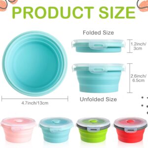 Suclain 4 Pcs Camping Bowl with Lid Collapsible Silicone Lunch Box Salad Bowl Expandable Food Storage Container Folding Travel Container for Hiking Camping(Red, Pink, Blue, Green,12 oz)