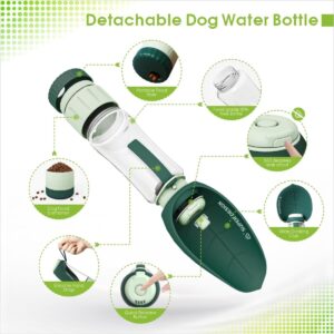 SUPERDESIGN Green Dog Water Bottle Portable with Food Container, Dog Travel Water Bottle Easy-to-Use, Leak-Proof Design Pet Water Bottle Ideal for Travel,Hiking and Dog Walking Accessories