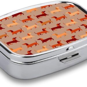 Travel Pill Organizer Large Portable Organizer Compatible with Doxie Dachshund Weiner Dog Pet Dogs, 2 Compartment Pill Box with Mirror, Travel Case Pill Holder for Vitamin Medicine