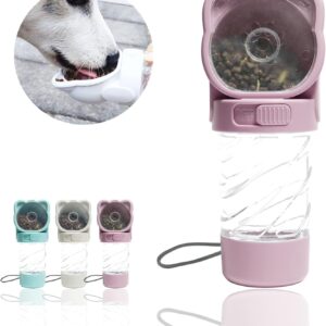 3 in 1 Pet Water Bottle, Outdoor Portable Dog Water Bottle with Food Container Garbage Bags Dispenser, for Cat Puppy Pets Stuff Essentials Accessories, for Walking Hiking Travel (Pink)
