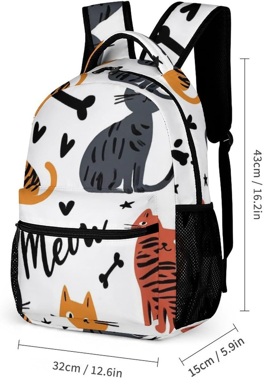 Backpack with Lunch Box Cosmetic Bag Bookbag Set Cute Cat Animals Pet Shoulder Bags with Lunch Box Storage Bag Backpack Set - Image 2