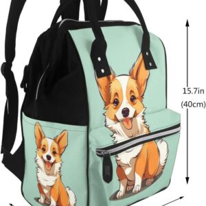 Corgi Cute Dog Diaper Bag Essentials Travel Tote Nappy Backpack Large Capacity Mummy Backpack Multifunction Waterproof Teacher Nurse Bag 15.7 inch Work laptop Bags