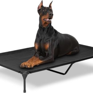 Elevated Dog Bed for Outdoor, XXL Raised Dog Cot Indestructible with Washable Mesh, Cooling Summer Pet Cot Chew Proof for Outside Camping Travel, 59"x36" Black