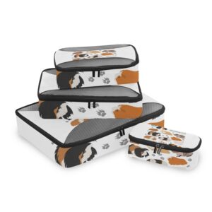 Guinea Pig Breeds Pet Rodents Isolated on White 4 Set Packing Cubes, Travel Packing Organizers, 600D Oxford Cloth Toiletry Storage Bag, Luggage Mesh Bags for Accessories