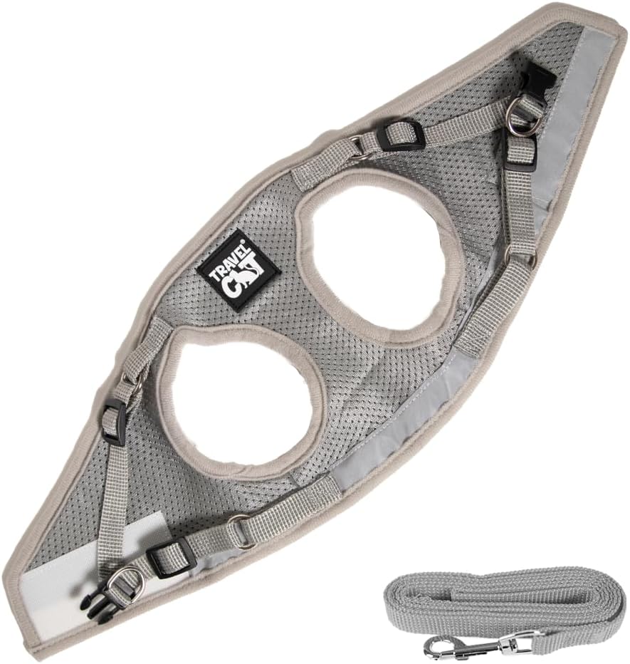 Travel Cat Harness and Leash Set - Adjustable Fit Mesh Cat Harness and Reflective Strap - Comfort Walking Vest for Kitten for Outdoor Walking, Hiking (Large, Grey) - Image 7