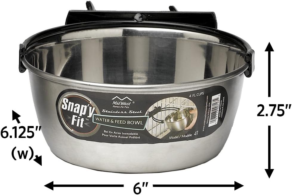 MidWest Homes for Pets Snap'y Fit Stainless Steel Food or Water Bowl, Holds 1 Quart, Mounts to Wire Crates, No-Tip Design, Rust-Resistant, for Dogs and Cats - Image 2