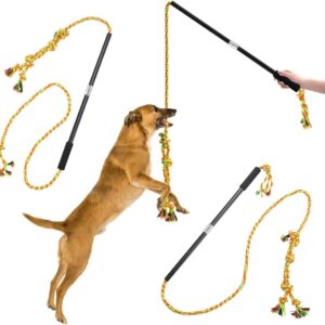 Interactive Flirt Pole Toy for Dogs Chase and Tug of War,Durable Teaser Wand with Pet Fleece Rope Tether Lure Toy to Outdoor Exercise & Training for Small Medium Large Dogs