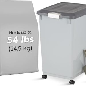 IRIS USA Dog Food Storage Container 50 lbs, 2-Pack with Wheels, Airtight Lid, 2-Cup Scoop, Double Pet Food Storage, Built in Scoop Storage in Lid, Versatile Pet Food Bin, Portable, Gray/Dark Gray