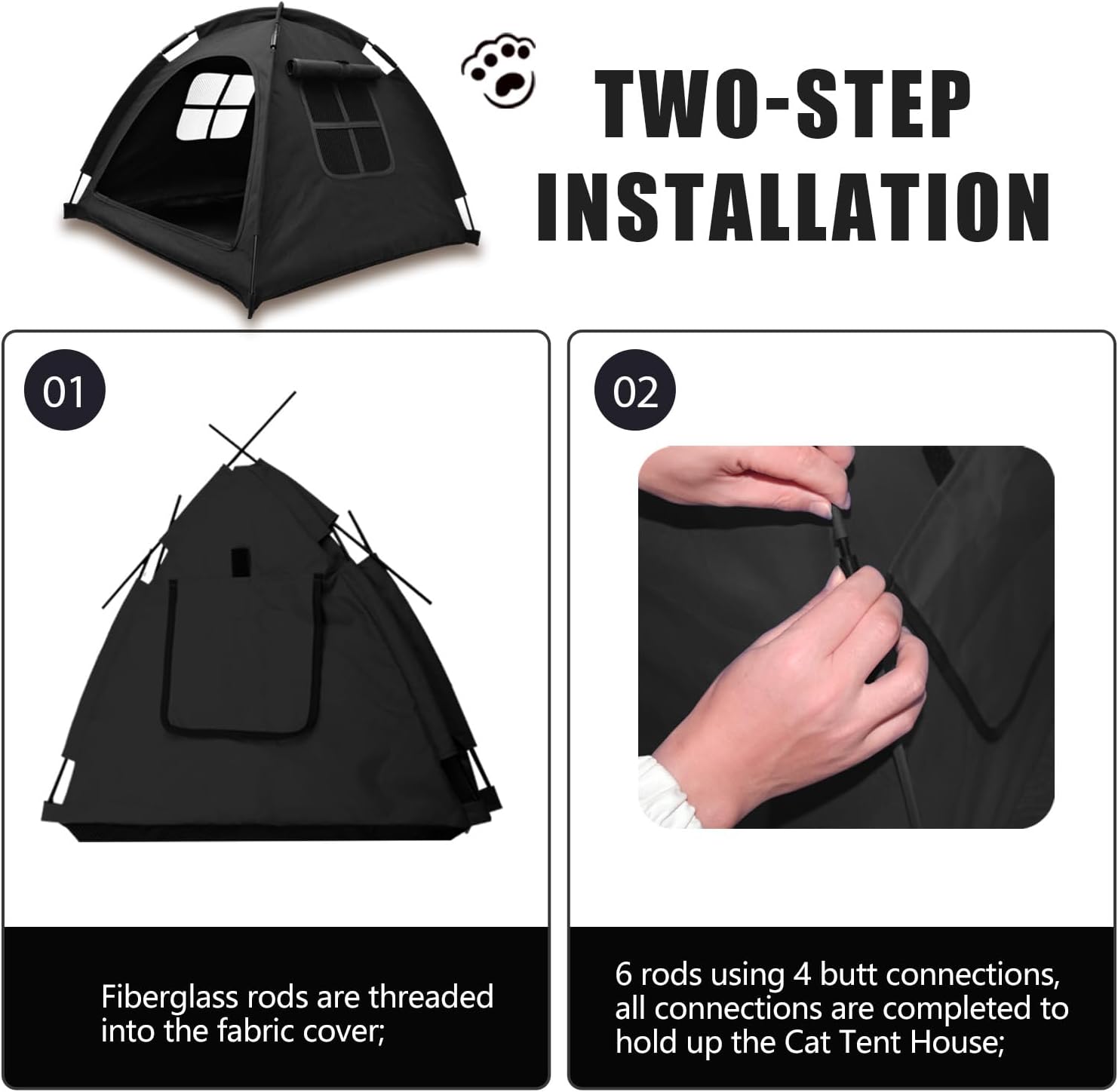 Portable Pet Tent House for Indoor & Outdoor Use - Easy Access Cat Nest Without Door Flap, Ideal for Cats, Puppies & Small Animals (Black) - Image 6