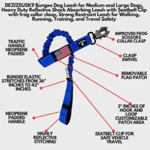 Heavy Duty Bungee Dog Leash – Shock Absorbing, Seat Belt Clip, Q...