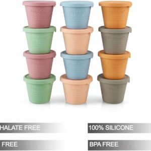 PandaEar 12 Pack Silicone Baby Food Storage Containers, 4 oz Reusable Small Snack Containers Freezer Storage with Airtight Lids Leak Proof for Infants Kids Babies, Microwave Safe