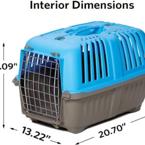 MidWest Homes for Pets Spree Travel Carrier – Hard-Sided Dog & Cat Carrier, Small Pet Travel Crate with Handle, Ventilated Design, Easy Assembly, 22-Inch, Blue