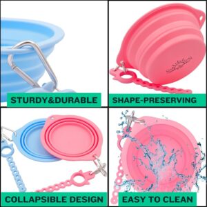 Collapsible Dog Bowls for Travel, Dog Portable Water Bowl for Dogs Pet Foldable Feeding Watering Dish for Traveling Camping, | 800ml| 27oz| Includes Carabiner & Water Bottle Holder (Blue)