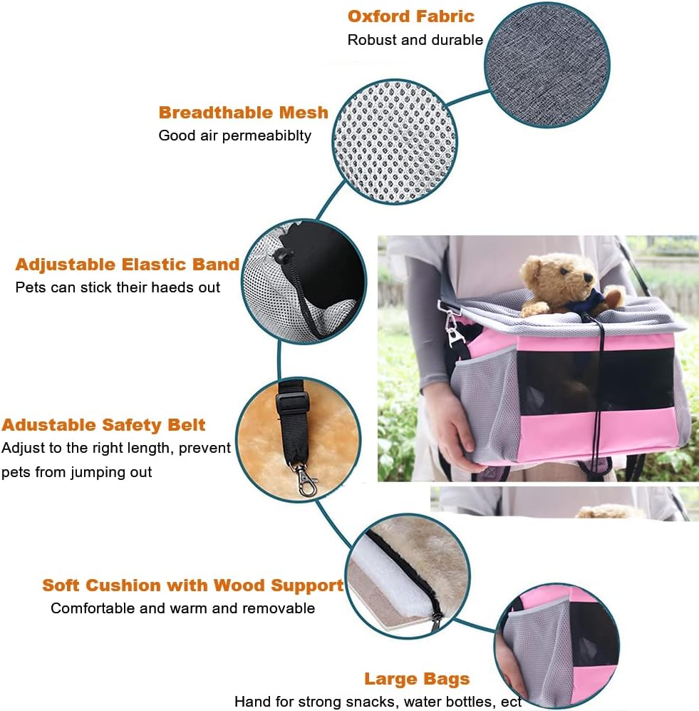 Pet Bicycle Carrier Bike Basket Bag for Dogs/Cats, Skyour Multipurpose Dog Bike Carrier Cage Booster Seat for Puppy&Small Pet up to 15 lbs, with Drawstring Mesh Top, 2 Side Pockets, Adjustable Shoulder Strap - Image 3