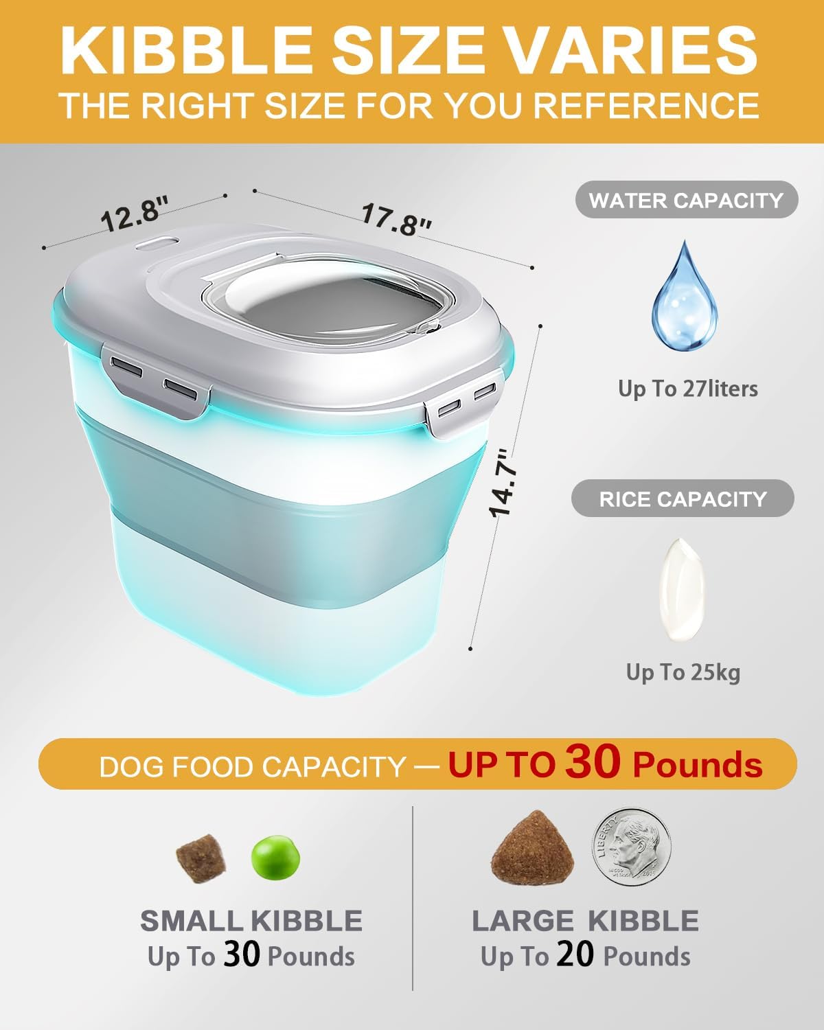 ANVS Dog Food Storage Container - Collapsible Dog Food Container with Airtight Lids, Scoop and 2.5L Small Pet Food Storage Container Dry Food For Dog, Cat and Other Pet Food (Pink, 30 lbs) - Image 4