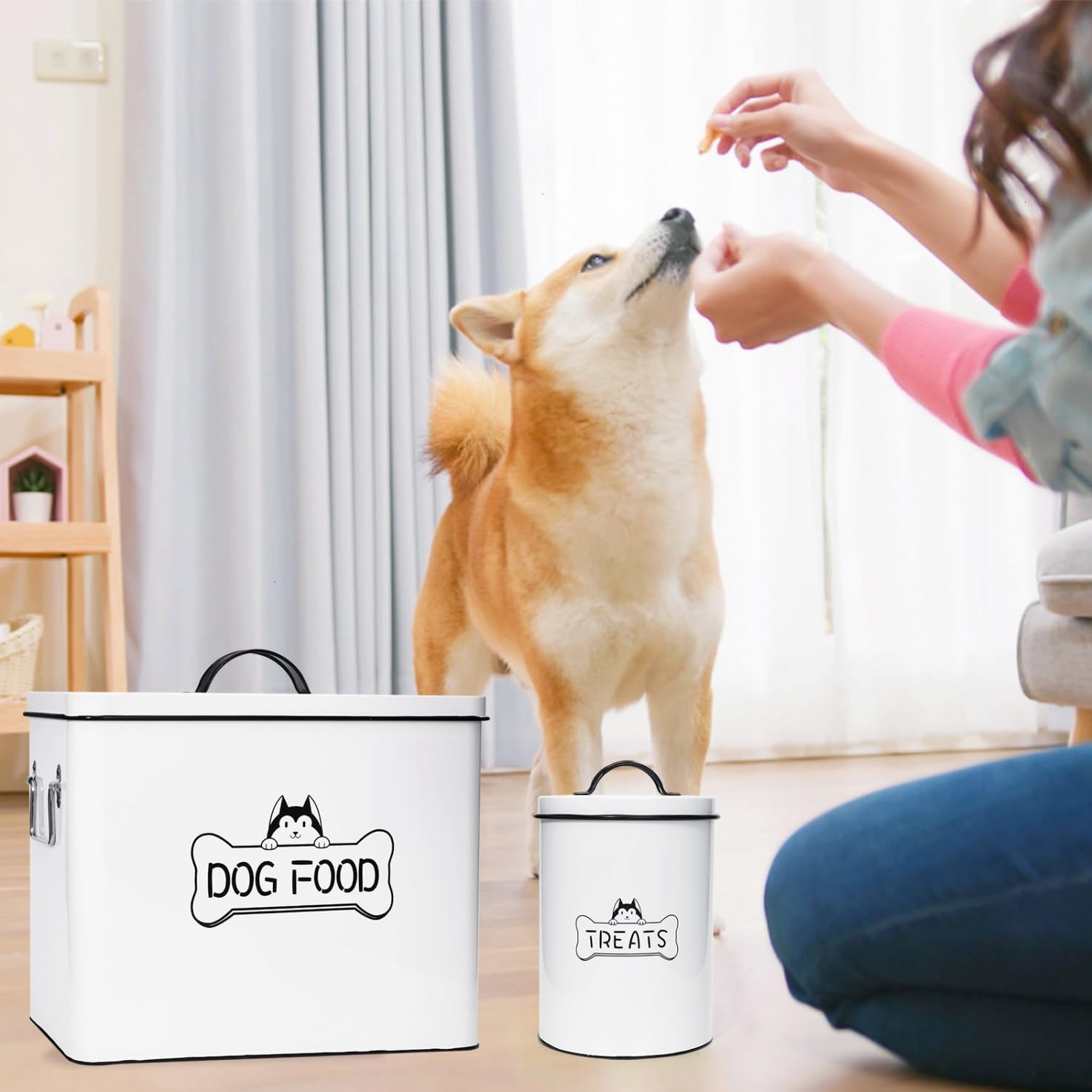 Large Dog Food Storage Container Set - Farmhouse Airtight Dog Treat Container for Kitchen Counter, Dog Food Container with handles and Serving Scoop, Great Gift for Pet Owners - Image 6