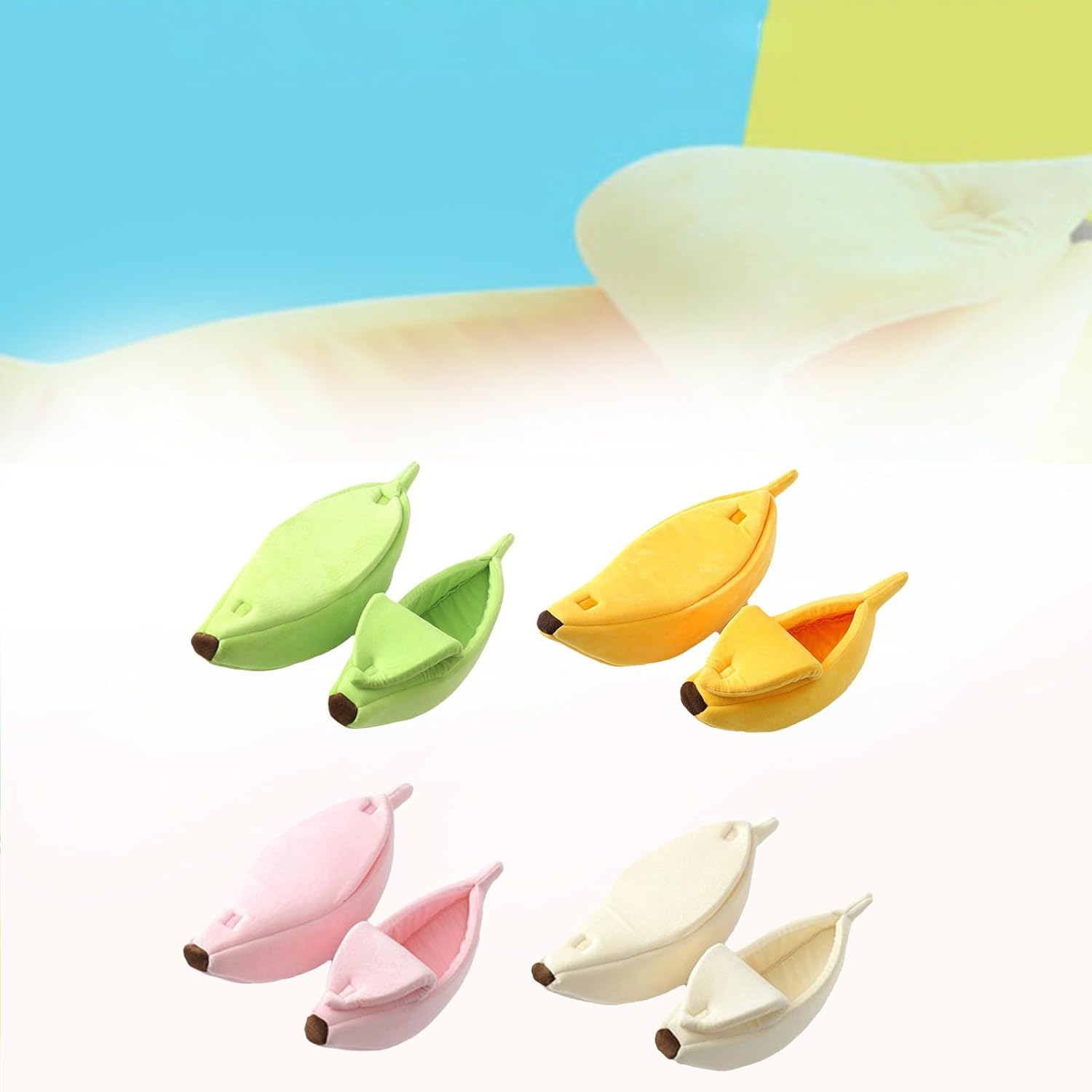 Banana Shaped Pet Bed, Cute Soft Semi-Enclosed Sleeping Bag for Dog Cat, Washable Winter Warm Deep Sleep Pet Kennel, Pets Thickened Cushion House for Kittens Rabbits Sleep (White, L) - Image 6