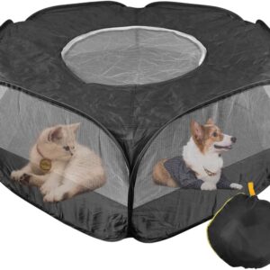 Small Animal Plaype Black, Breathable Pet Playpen Cage Tent Portable Fence Tent with Zippered Cover Pet Playpen for Puppy/Kitten/Rabbit/Hamster/Chinchillas/Guinea Pig Outdoor Indoor