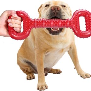 Feeko Dog Toys for Aggressive Chewers Large Breed, 15 inch Interactive Long Lasting Dogs Toy with Convex Design Natural Rubber Tug-of-war Toy for Medium Large Tooth Clean(Red)