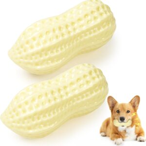 Squeaky Dog Toys 2 PCS Peanut Shape Toys Teeth-Cleaning Squeak Chew Toy, Puppy Teething Chew Toy