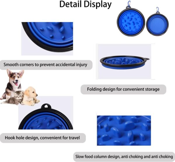 Pet Blue Collapsible Bowl Double Set - Slow Feeder Anti-Choke Bowl + Outdoor Portable,Foldable Dog Drinking,Slow Speed,Food&Dog pet Folding,Convenient,Foldable （Blue） - Image 4