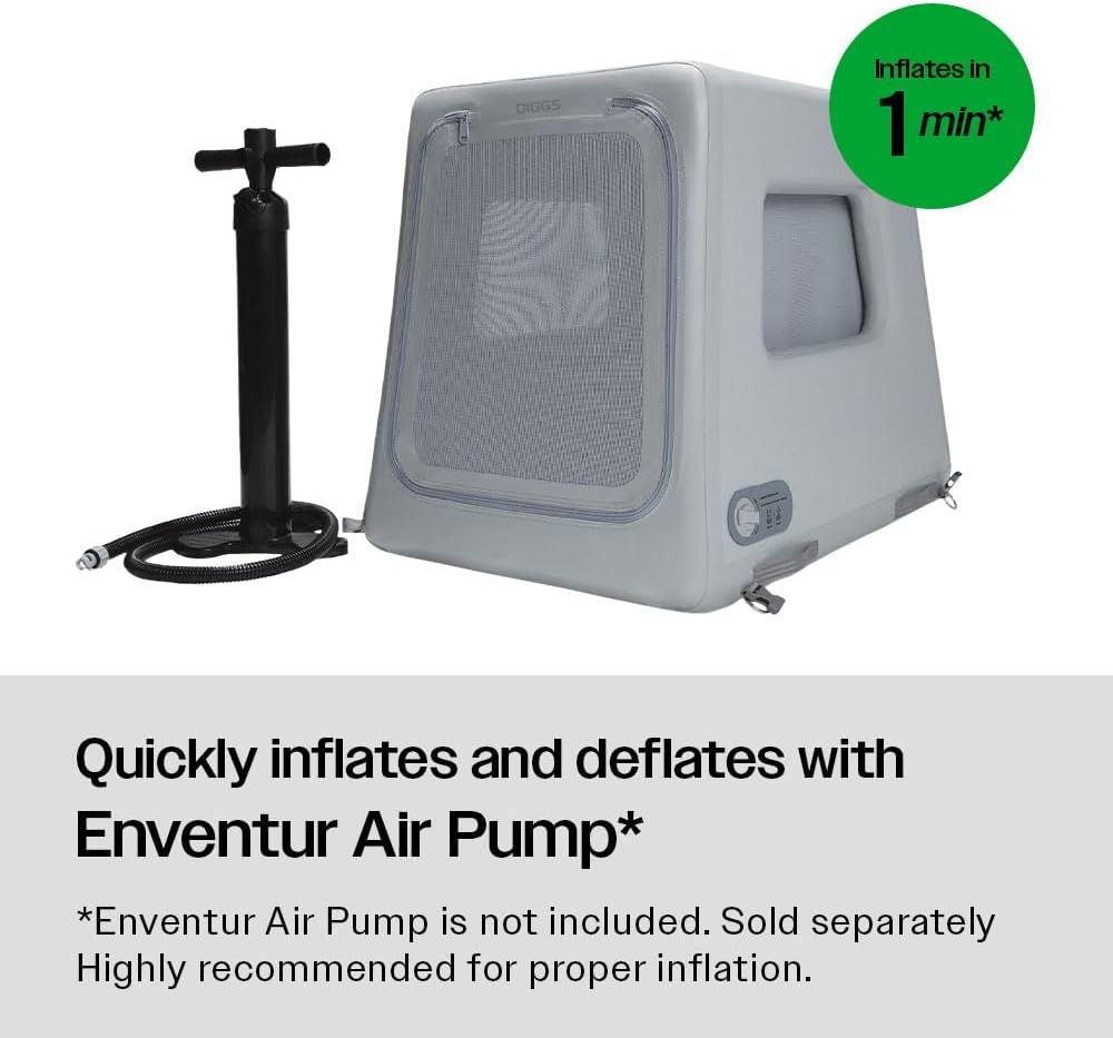 Diggs Enventur Medium Soft Dog Crate - Portable Indoor & Outdoor Dog Kennel - Inflatable Ultra-Durable Travel Crate for Safe Car Travel & Adventures - 34" L x 22.5" W x 27" H (Grey) - Image 3