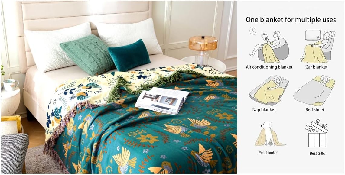 Fall Throw Blanket for Bed Couch 90''x 98'' Boho Throws 100% Cotton Muslin Travel Mexican Blanket Warm Soft Blankets Decorative Farmhouse Vintage Throws and Best Gifts - Image 8