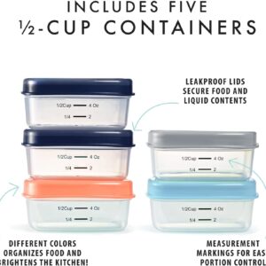 Fit & Fresh Small Plastic Containers With Lids 4 oz, Snack Containers for Adults and Kids, Reusable Leakproof Dressing and Condiment Containers, Multicolor, 5PK, Light
