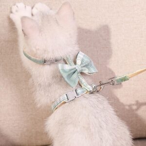 Cat Harness and Leash Set Escape Proof for Outdoor Walking Travel with Cute Green Bowtie, Kitten Soft Lightweight Small Adjustable Pet Vest Harness, S