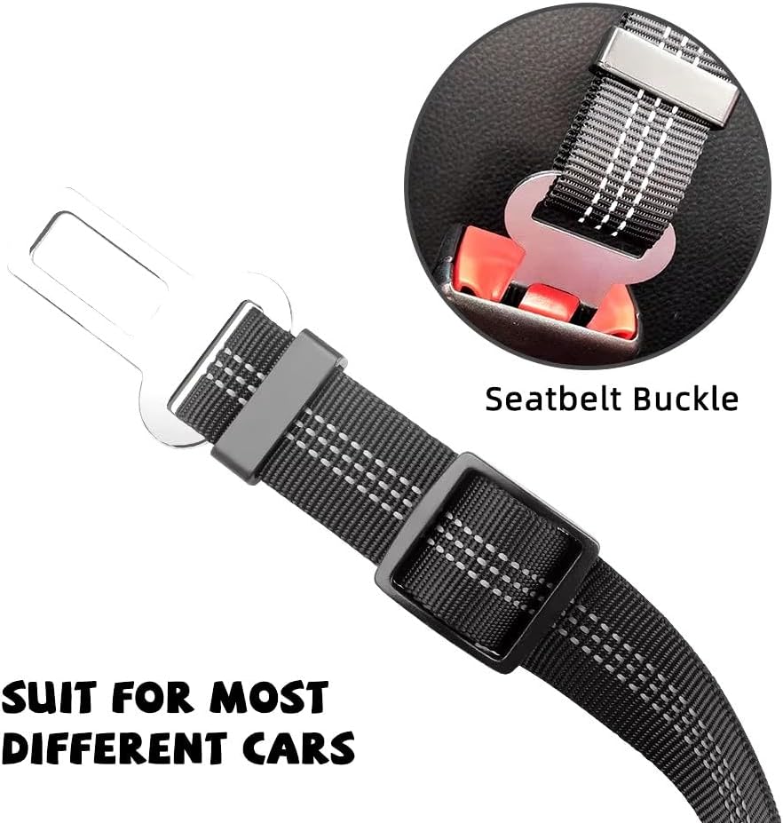 PETSPLAZA Dog Seat Belt, Retractable Dog Car Harness Adjustable Dog Seat Belt for Vehicle Nylon Pet Safety Seat Belts Heavy Duty & Elastic (Black) - Image 3