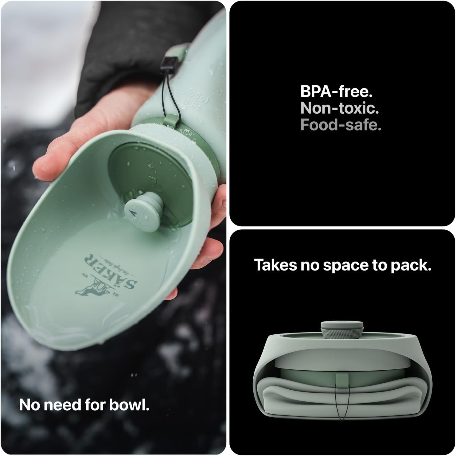 SÄKER Portable Dog Water Bottle, Collapsible Water Bottle for Dogs Perfect for Walking, Hiking and Outdoors | Works as a Portable Water Bowl | Designed in Montreal - 350ml - Image 5