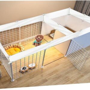 Dog Playpen Indoor with Door, DIY Puppy Play Pen Portable Metal Wire Yard Fence Small Animal Exercise Cage for Small-Sized Dog (White(Middle)