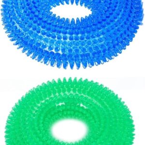 Angoily 2pcs TPR Pet Chew Rings for Dogs Flexible and Weather Resistant Dog Toys Blue and Green Teething Molar Care and Interactive Play